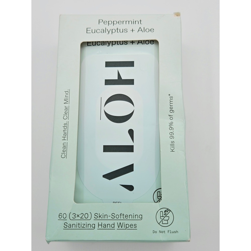 ALOH Peppermint Eucalyptus Aloe Sanitizing Hand Wipes 60 Count Non-Alcohol